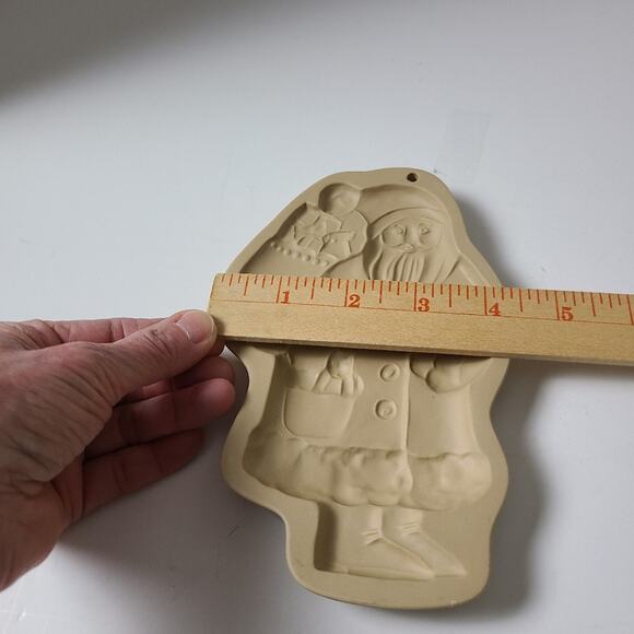 Brown Bag Santa Cookie Art Stoneware Art 1983 Christmas Hill Design - Picture 7 of 8